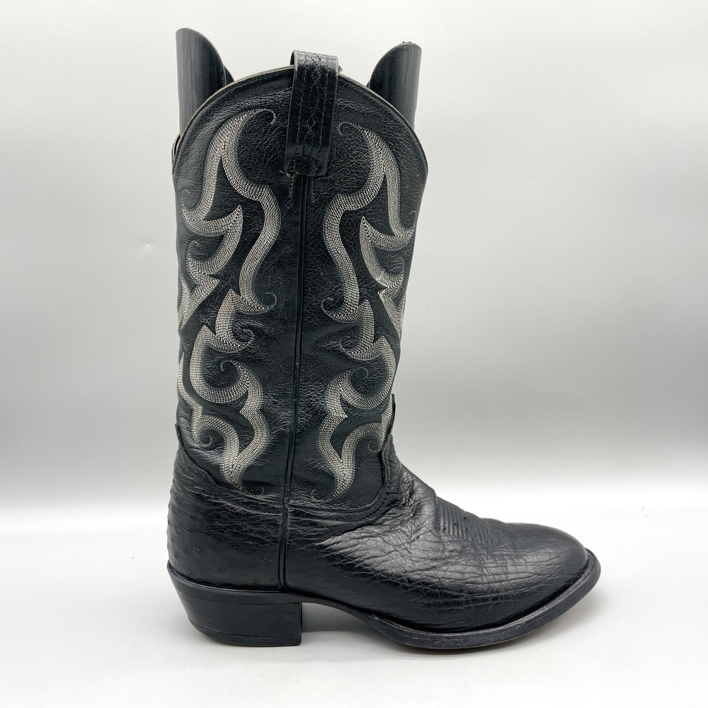 Tony Lama Mens 10.5 D Western Cowboy Boots Black Smooth Ostrich Leather Rodeo